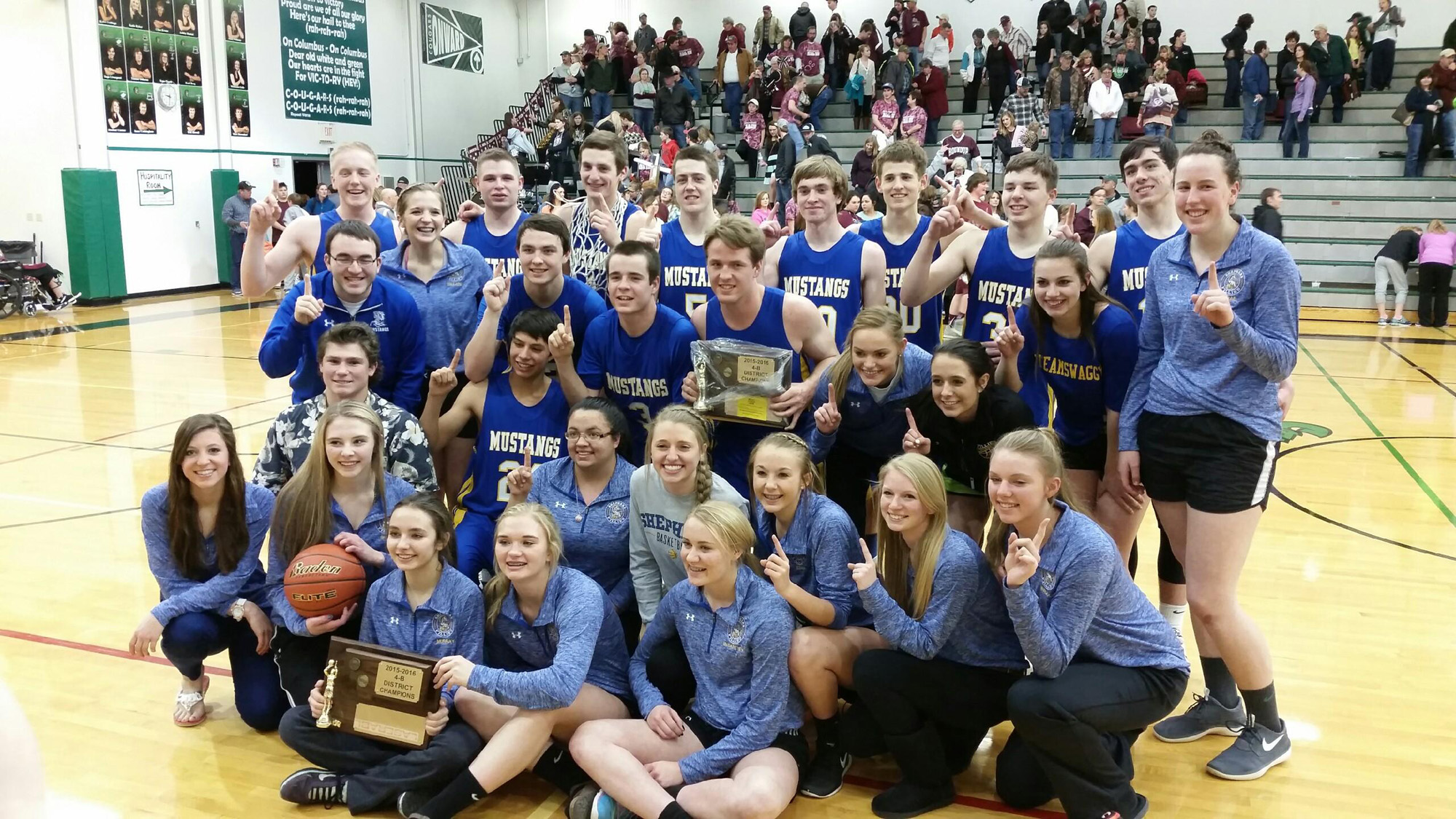 Shepherd Basketball District Champions- Shepherd Boys and Girls Basketball Teams. Click on image to enlarge. (Courtesy photo by Kim McCrae)