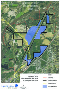 This image shows the boundaries of the Lockwood Targeted Economic Development District, or TEDD, approved by the Yellowstone County Commission. (Image courtesy of Sanderson Stuart)