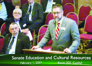 Lockwood School District Superintendent Tobin Novasio testifying in front of the Senate Education Committee regarding Senate Bill 139 to revise School District laws.