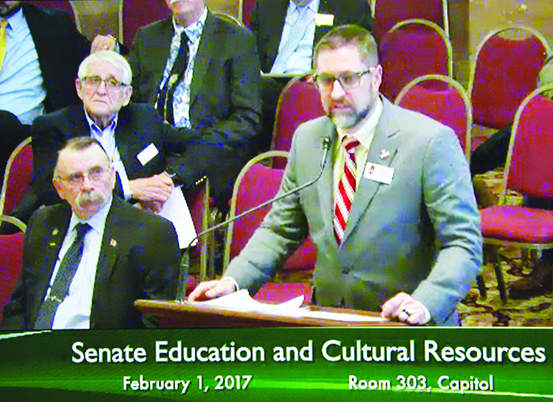 Lockwood School District Superintendent Tobin Novasio testifying in front of the Senate Education Committee regarding Senate Bill 139 to revise School District laws.