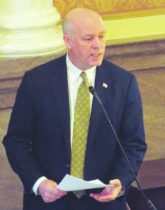 Republican nominee Greg Gianforte addresses attendees on Monday Mar. 6th in Helena. (Brad Molnar photo)