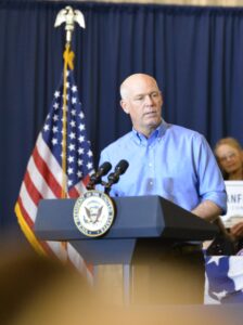 Greg Gianforte speaking in Billings when Vice President Mike Pence visited. (Jonathan McNiven photo)