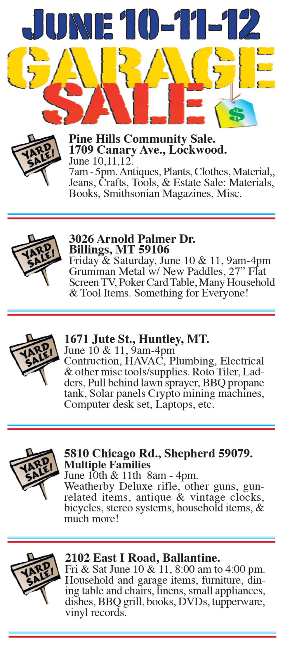 Community Garage Sales this Weekend