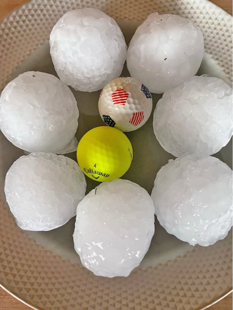 Hail stones measuring nearly the size of a Tennis ball in Worden. (courtesy photo)