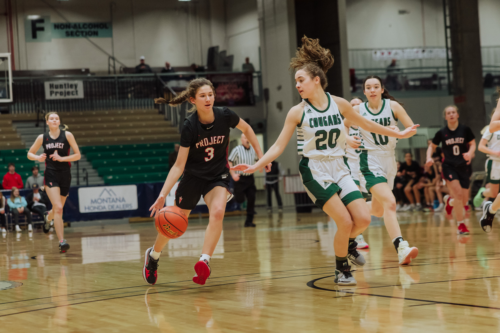 Paige Lofing of Huntley Project drives to the basket during a state tournament game against Columbus March 2023. (YCN staff photo)
