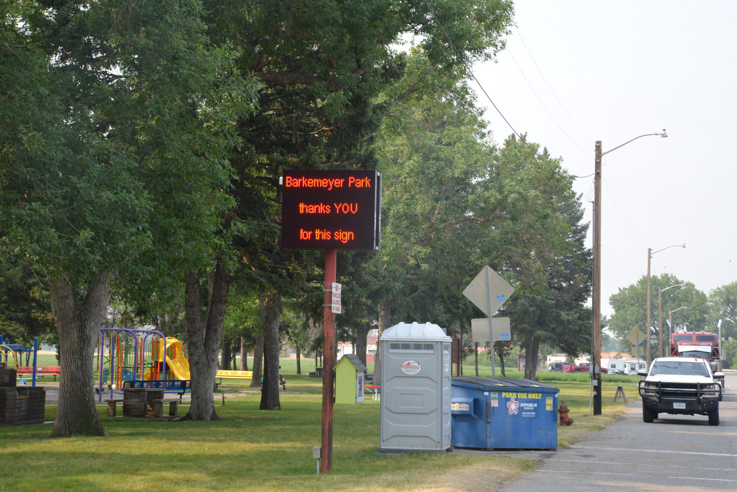 A new LED sign is displayed in huntley for public notices and local events. (Gage McNiven Photo)