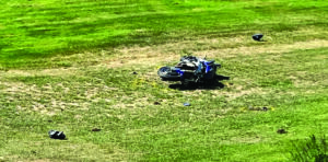 Yamaha street bike involved in fatal accident lays in yard of residence off Yellowstone Trail. (Jonathan McNiven photo)