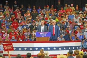 Montana Senator Steve Daines addresses the crowd of about 7,500 attendees at the Donald Trump rally in Bozeman, MT August 9, 2024. (Jonathan McNiven photo)