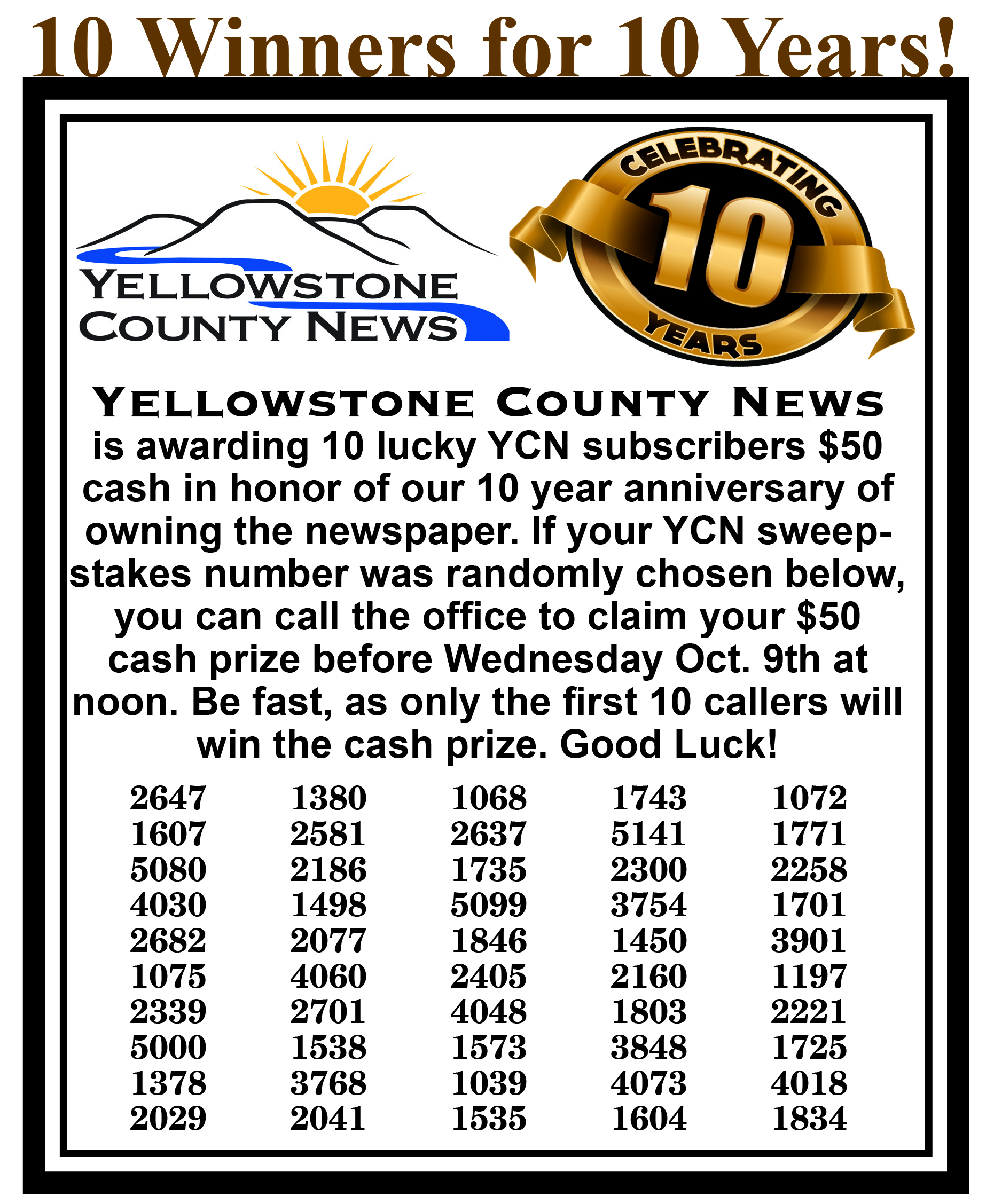 YCN Sweepstakes 10 year anniversary celebration